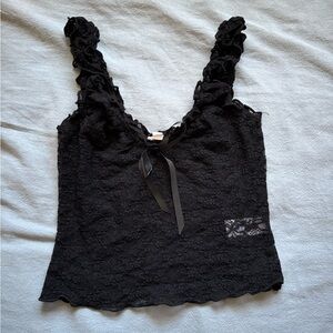 Garage Black Lace Sleeveless Top with Ribbon Detail